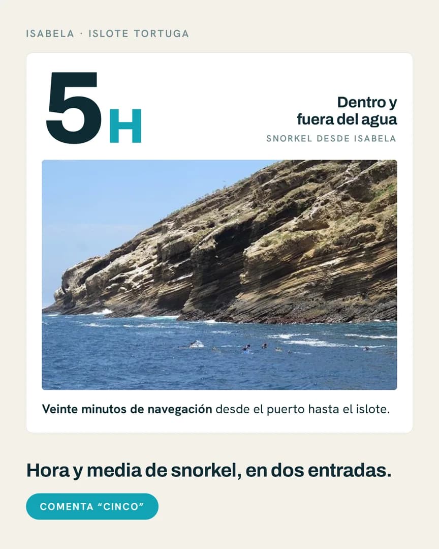 A carousel cover about five hours in and out of the water at Islote Tortuga, written in Spanish.