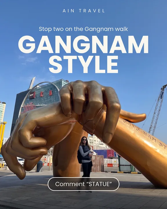 Instagram post cover for Four Season Partners: the bronze hands of the Gangnam Style statue in Seoul