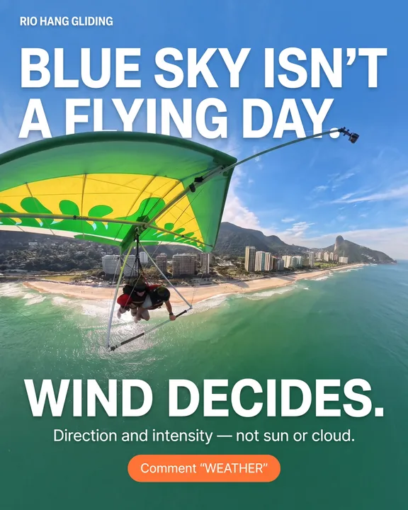 Instagram post cover for Rio Hang Gliding: a tandem hang glider over Rio de Janeiro with the coast below