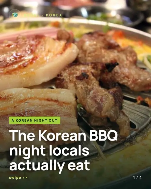 Instagram carousel cover for ZenKimchi: Korean barbecue table in Seoul