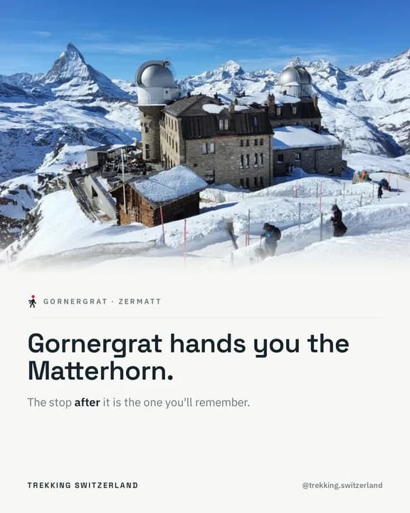 Instagram post cover for Trekking Switzerland: the Matterhorn seen from the snow at Gornergrat, Zermatt