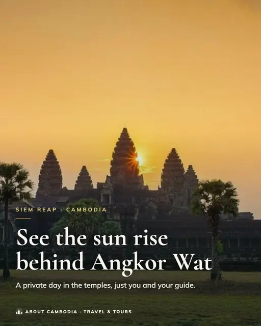 Instagram carousel cover for About Cambodia: sunrise behind Angkor Wat